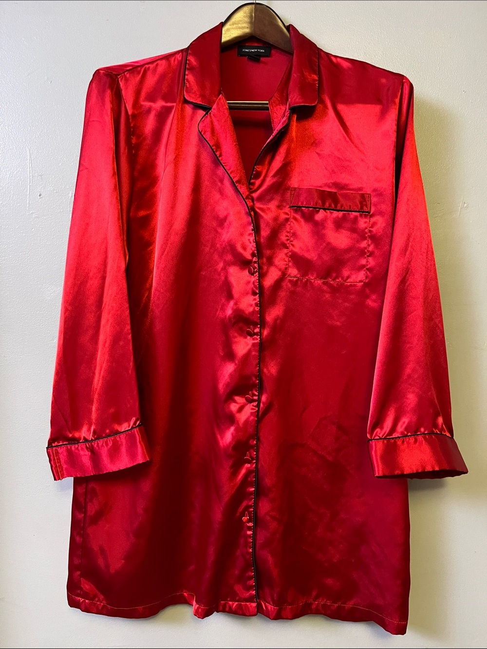 Jones New York Red Satin Button-Front Sleep Shirt Dress
